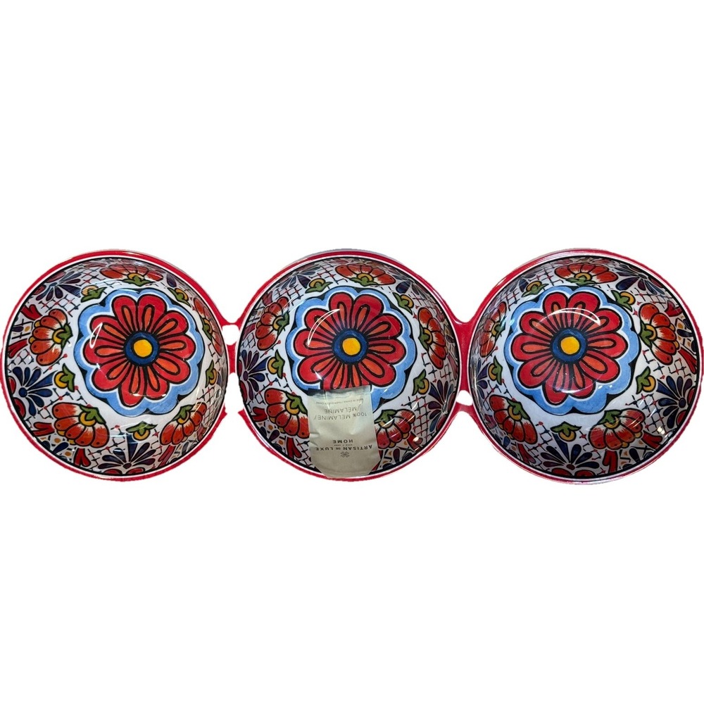 Artisan De Luxe 3 Part DIP SERVING BOWLS Red Spanish Tile NEW‎ 14.5" Long